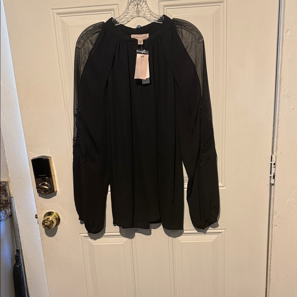 BP Elegant Black Blouse with Sheer Sleeves